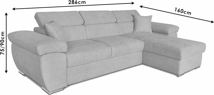 Divan qoshe me shtrat, i kthyeshëm, ngjyrë gri, Comy, 286x160x75-90cm