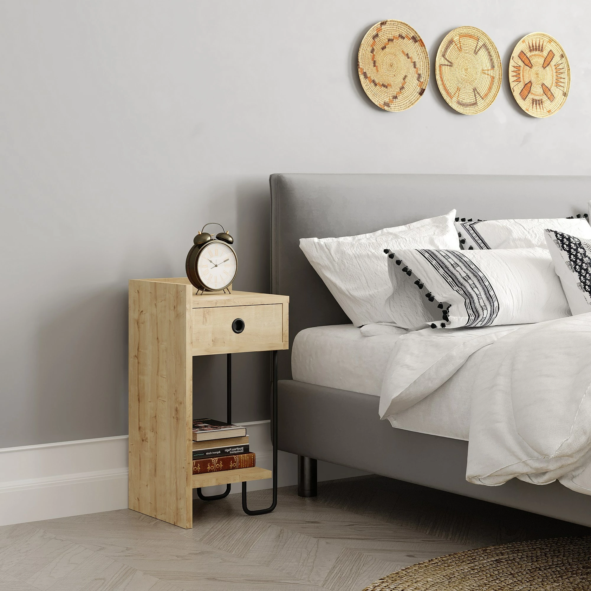 Komodinë anës krevati Skye Decor, Sirius majtas, ngjyrë lisi v2