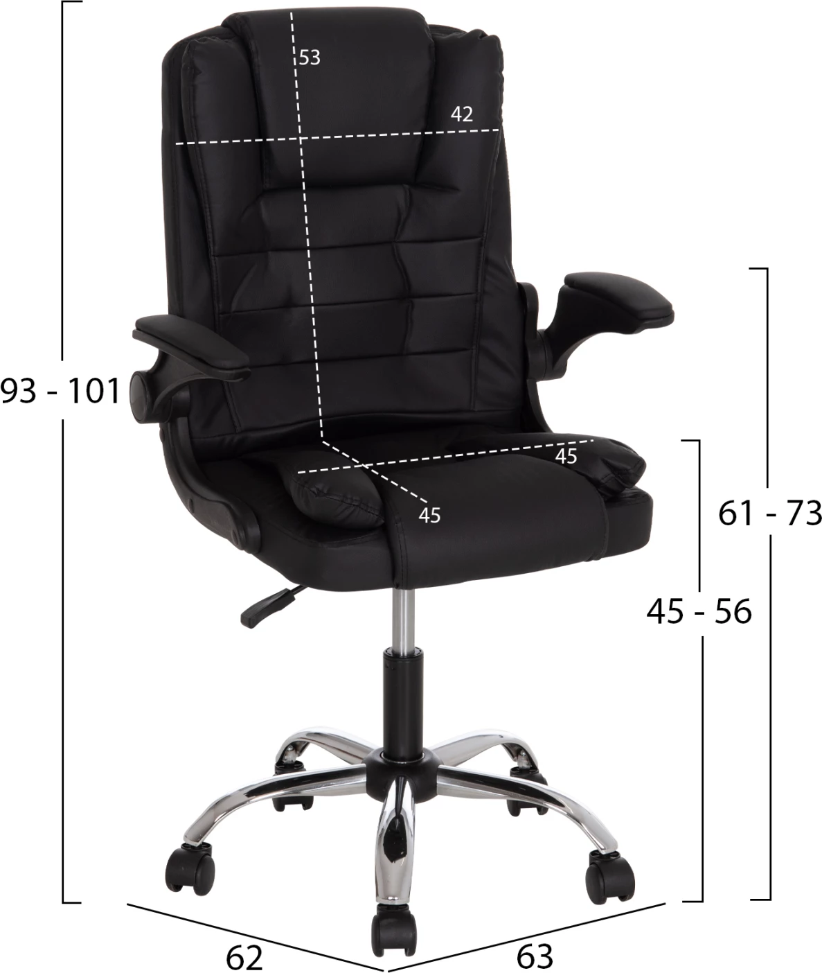 Karrige zyre Canan FH1201.11, PVC e zezë, bazë kromi, 63x62x93-101 cm