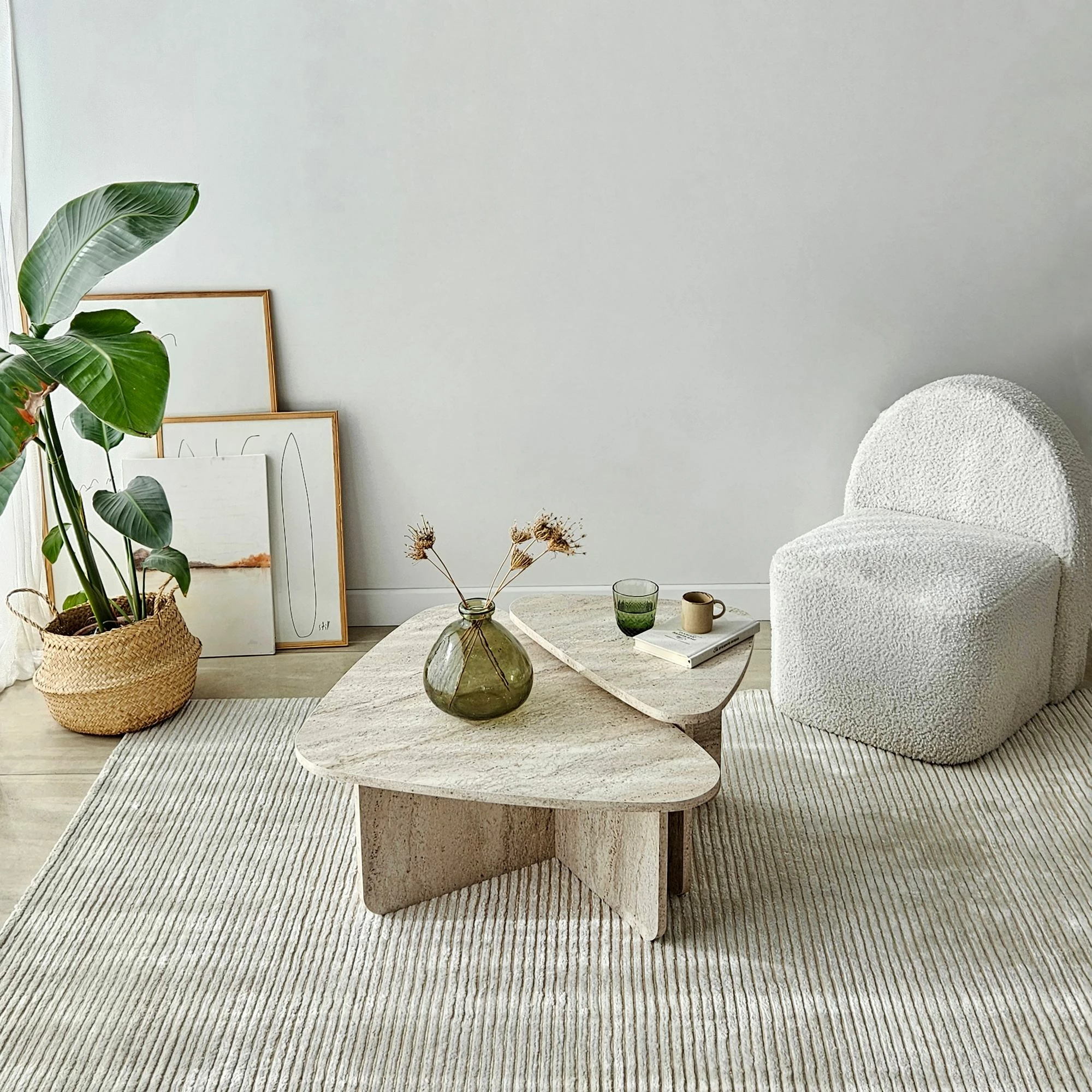 Set tavolinash kafeje Skye Decor, Ballare, ngjyrë travertine