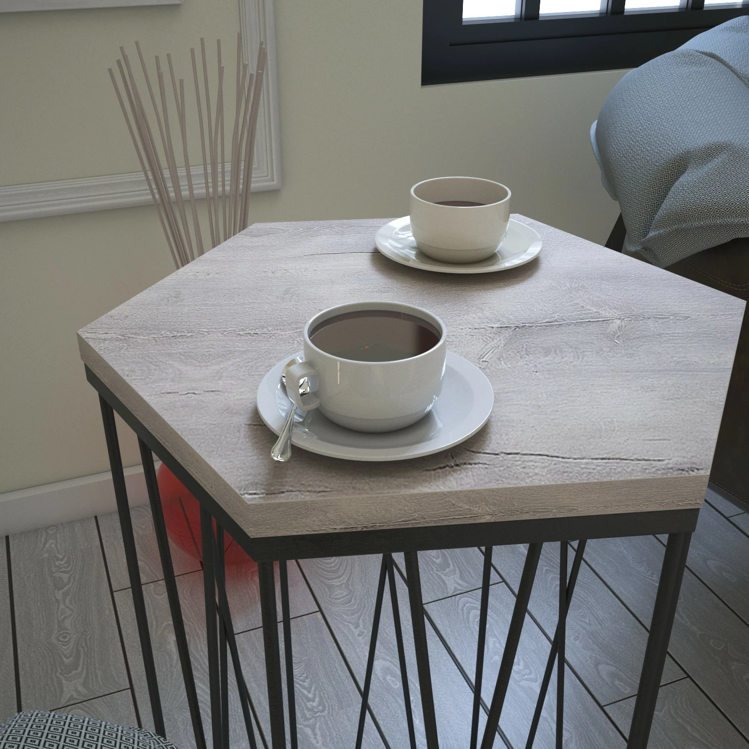 Tavolinë anësore Hanah Home, Cetrus Deniz, ngjyrë lisi dhe e zezë