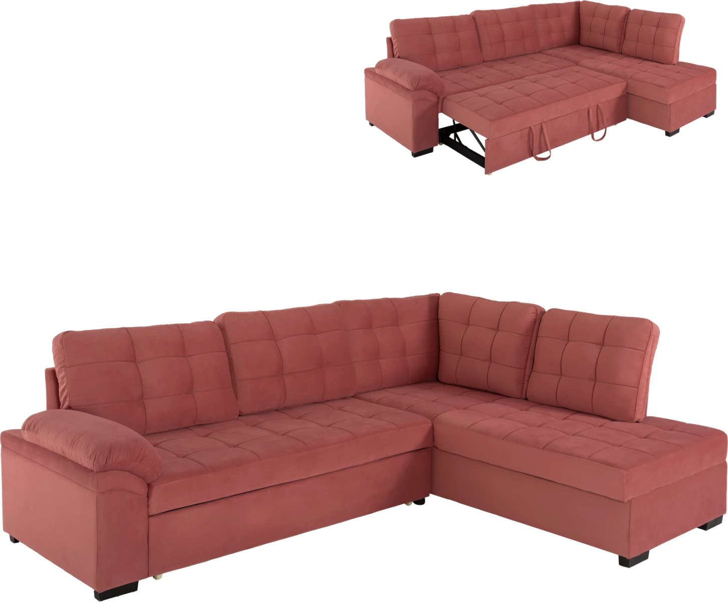 Kënd divan shtrat JADE FH3144.03R kadife rozë e zbehtë 250x80-180x73-88H cm