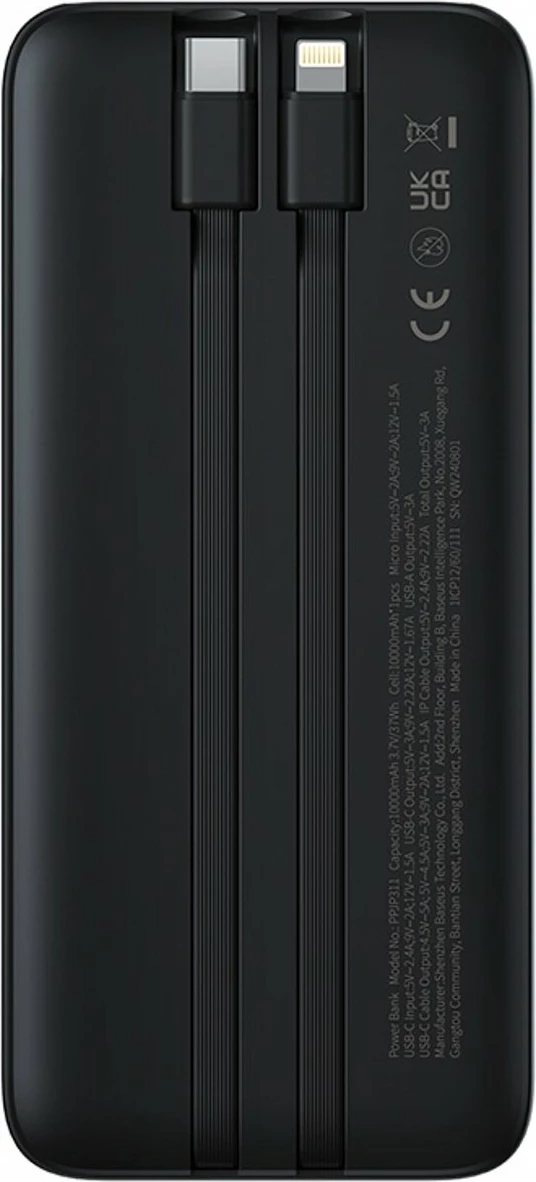 Powerbank Baseus Lipow 10000mAh 22.5W me ekran, me kabllo të integrume + kabllo USB-A në USB-C 0.2m, i zi
