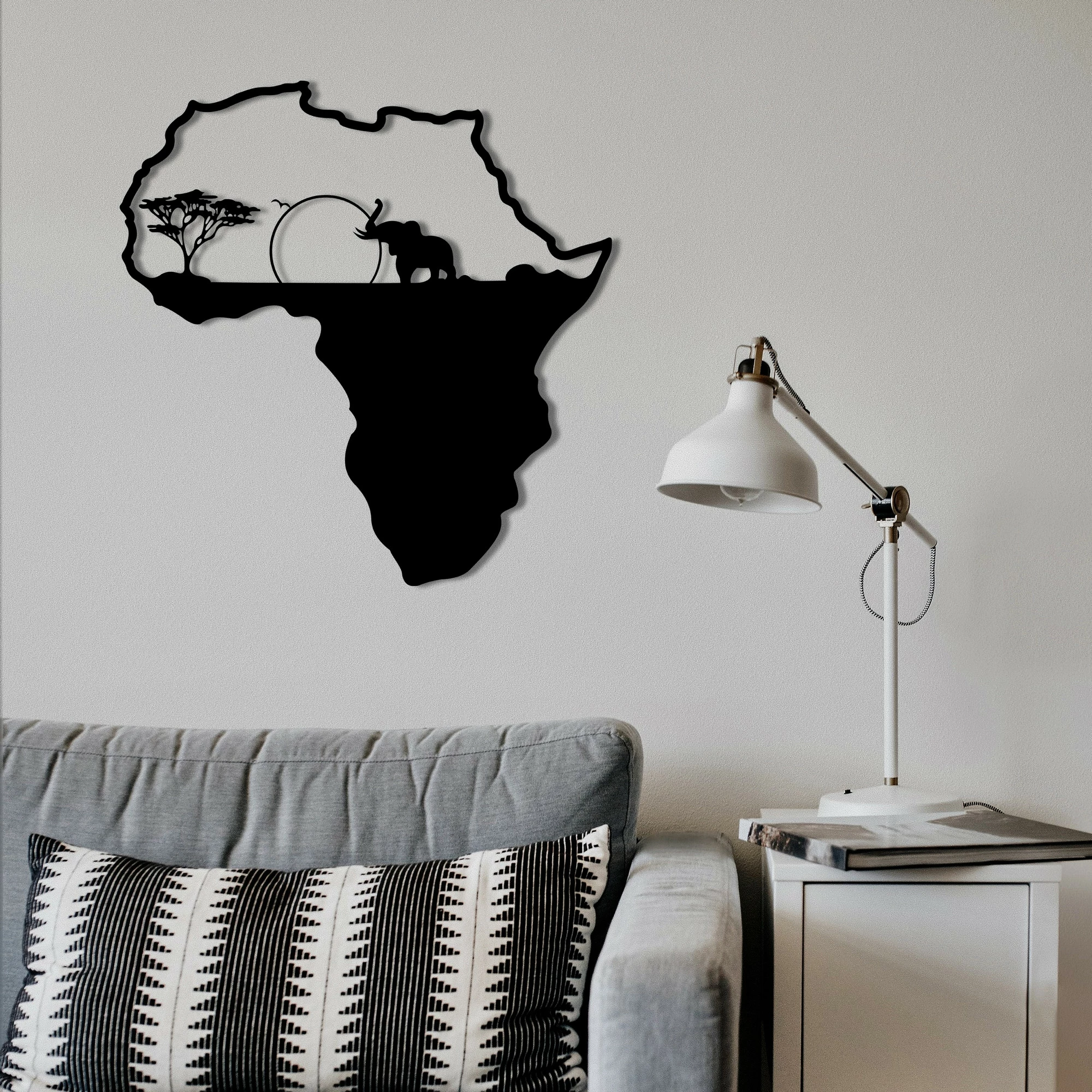 Aksesor dekorativ metalik për mur, Wallity, Afrika 1, ngjyrë e zezë, 55x57cm