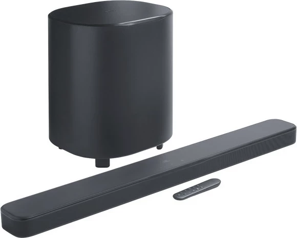 Soundbar JBL Bar 500, 5.1, 750 W, subwoofer 10\" wireless, HDMI eARC, Wi‑Fi, Bluetooth 5.3, e zezë, set me subwoofer