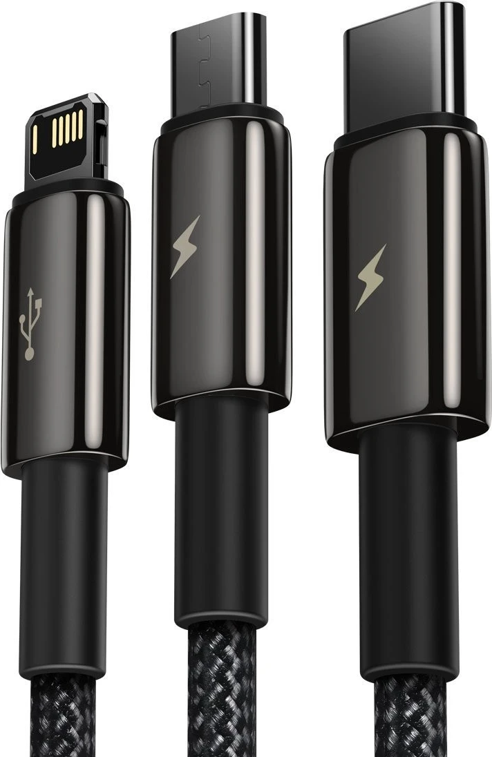 Kabllo karikuese Baseus Tungsten Gold 3in1, 3x1, 3.5A, 1.5m, e zezë