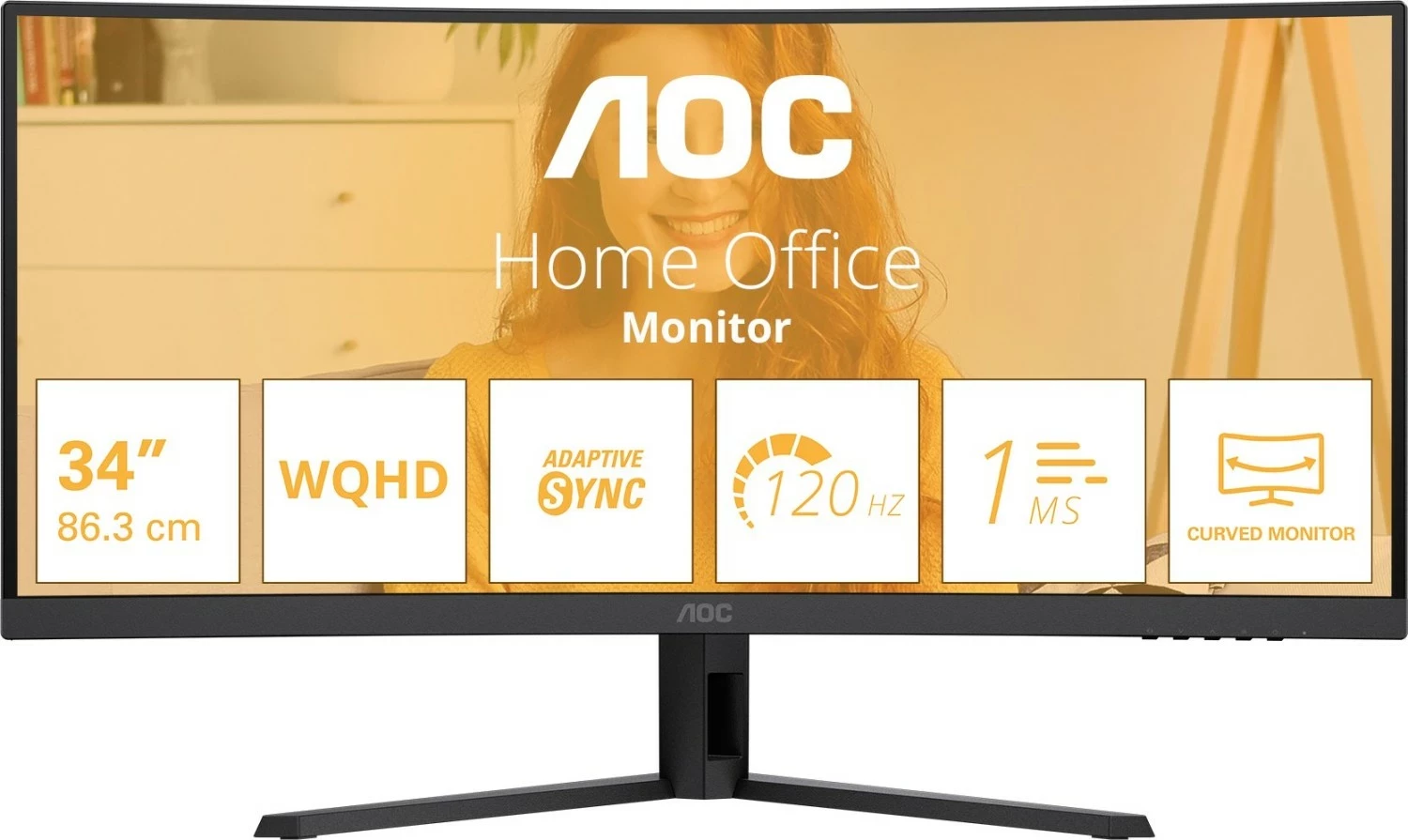 Monitor AOC CU34B3E, 34" UWQHD, 120Hz, Curved, VA, HDR10, i zi