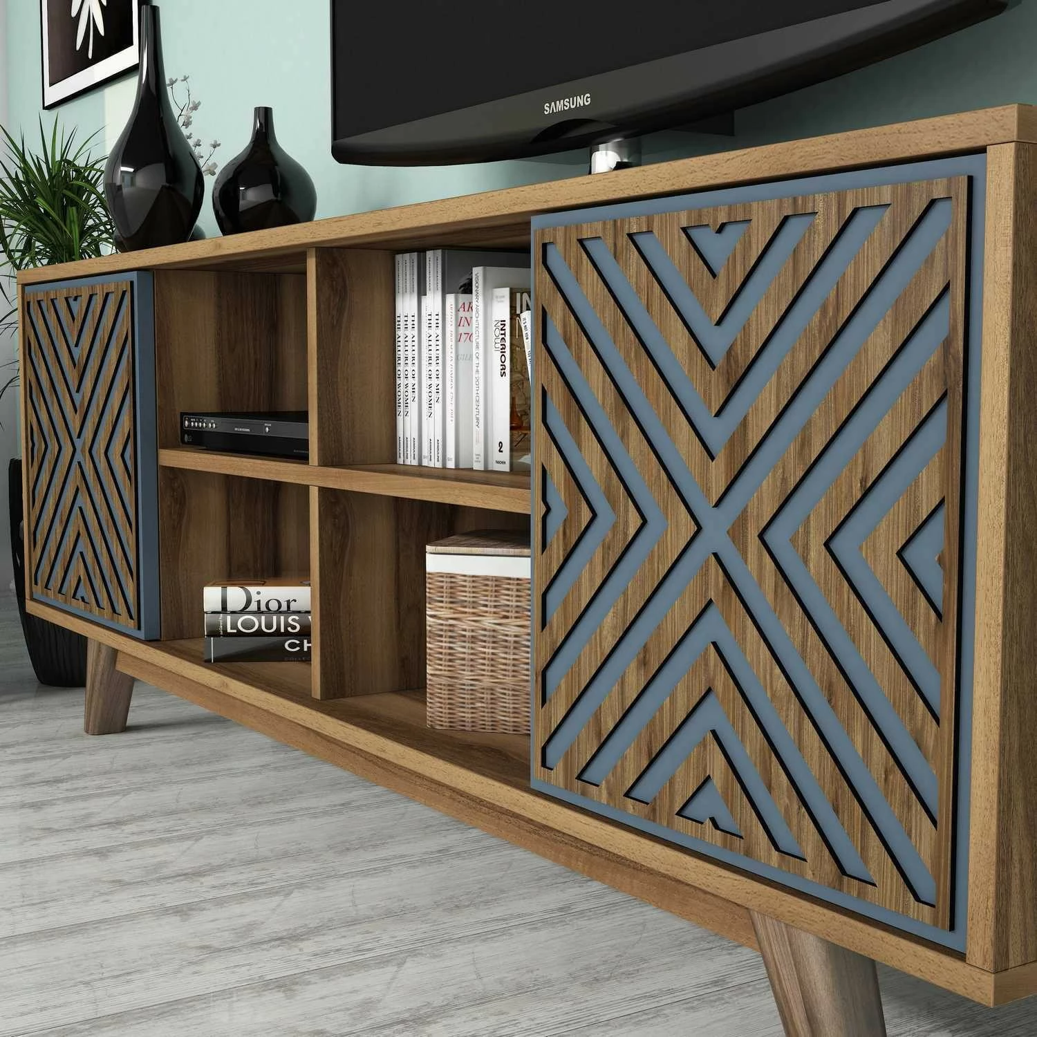 Komodë TV Hanah Home, Inci, ngjyrë arre, blu
