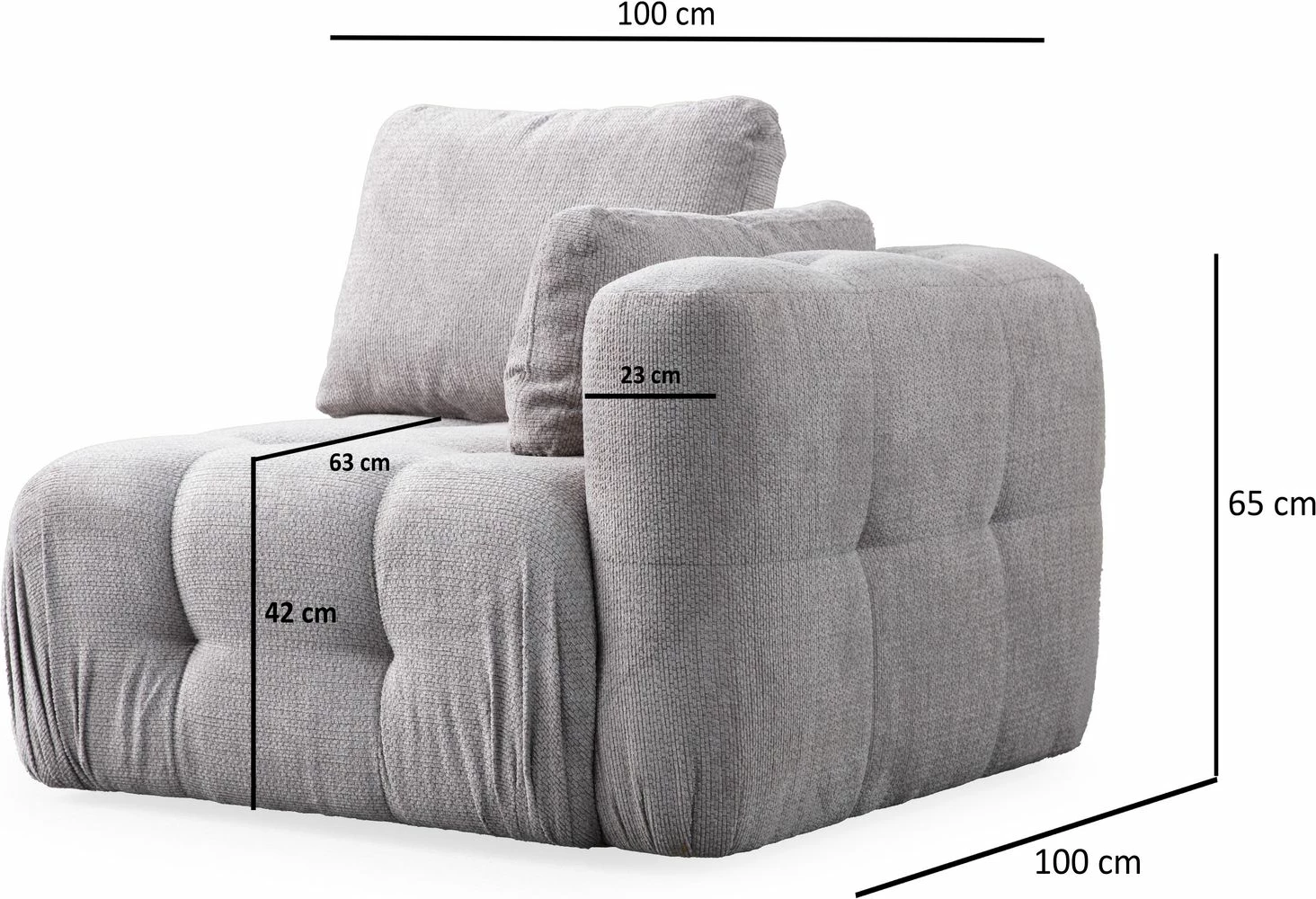 Këndare Amaris, 3 vende me pouffe, ngjyrë gri e çelët