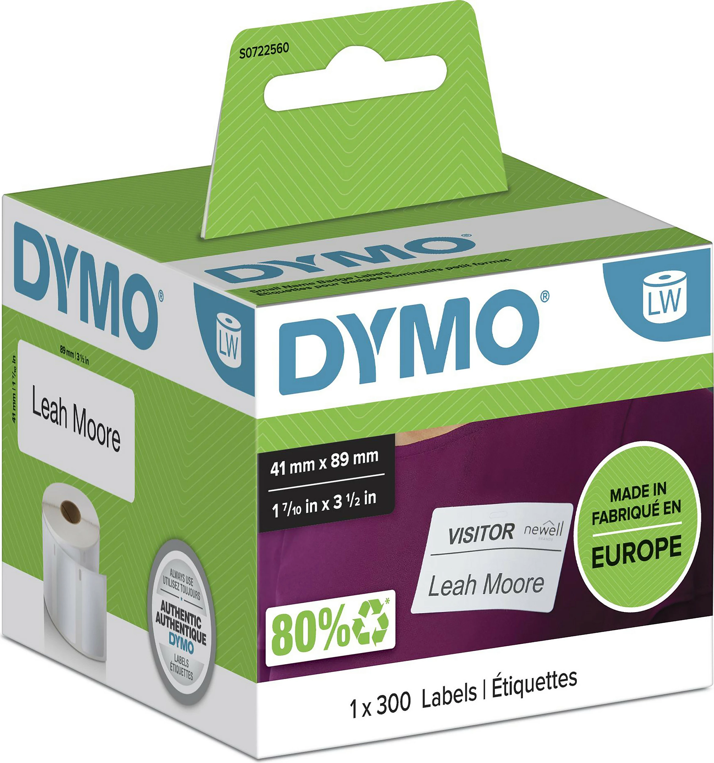 Etiketa për printer Dymo LabelWriter S0722560, 89 x 41 mm, 300 copë, të bardha