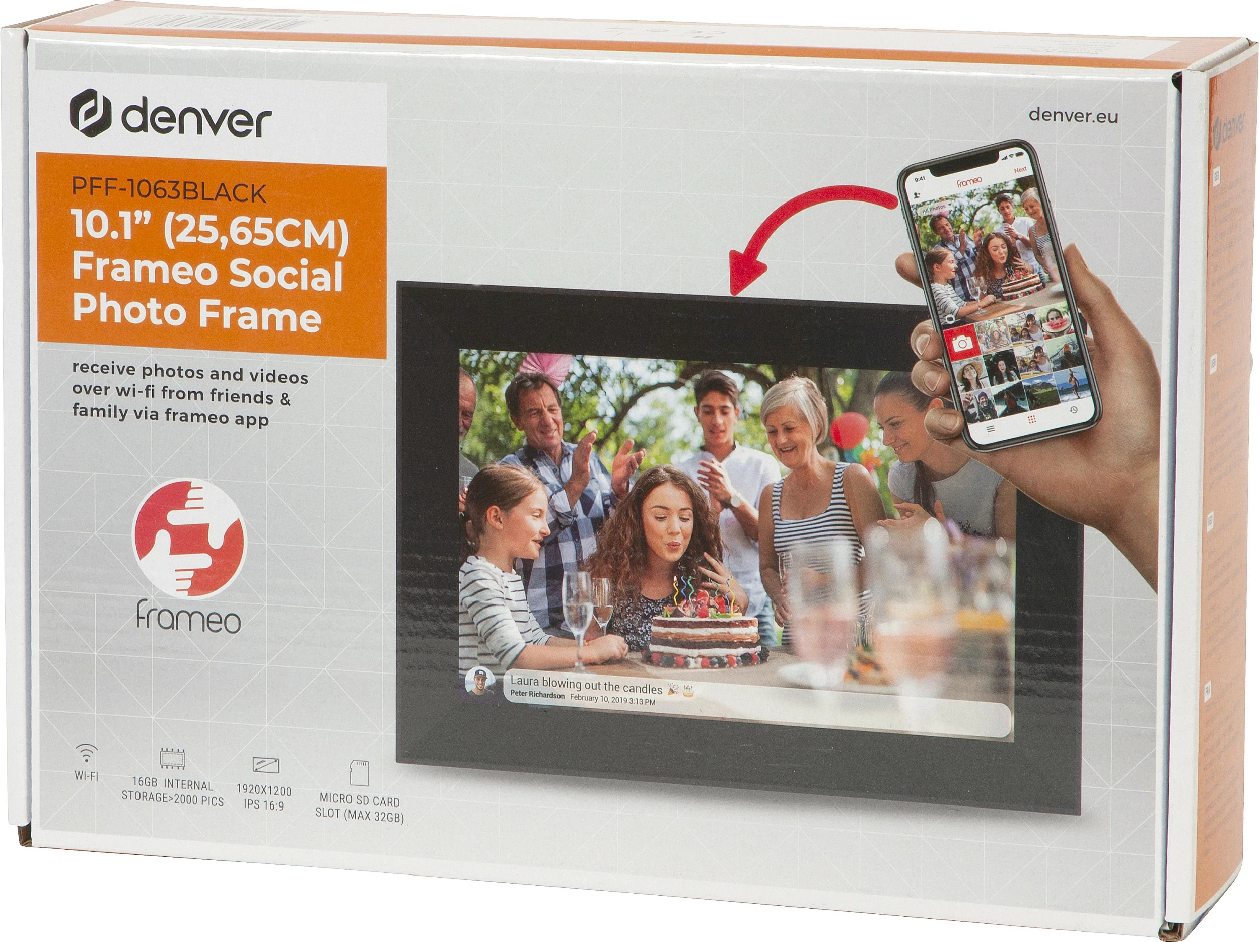 Kornizë digjitale foto Denver PFF-1063, 10.1", Wi‑Fi, touchscreen, 16GB, microSD, e zezë
