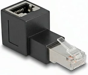 Adapter RJ45 DeLOCK Cat6a 90° (Mashkull/Femër), kontakte të arta, i zi
