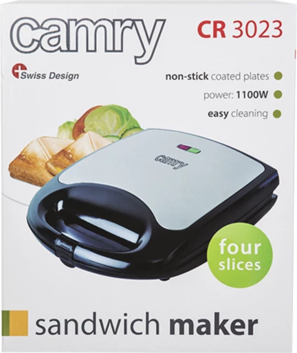 Aparat për sanduiça (toster) Camry CR3023 1100W, 8 trekëndësha, zi/argjend