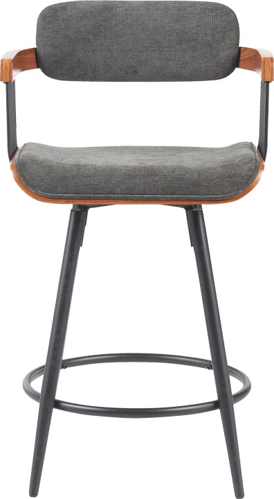 Karrige për bar Cameo, metal i zi, dru arre, material gri e errët, 53x50x93cm