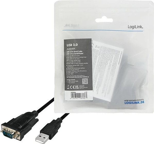 Kabllo USB LogiLink USB 2.0 në DB9 Serial (RS-232), 1.5 m, e zezë