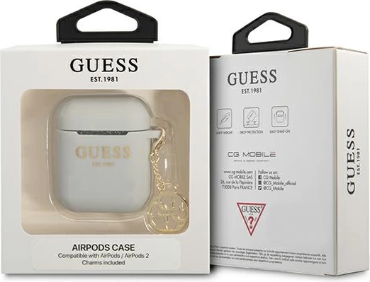 Mbështjellës Guess GUA2LSC4EG për AirPods 1/2, silikon, Charm 4G Collection, Gri