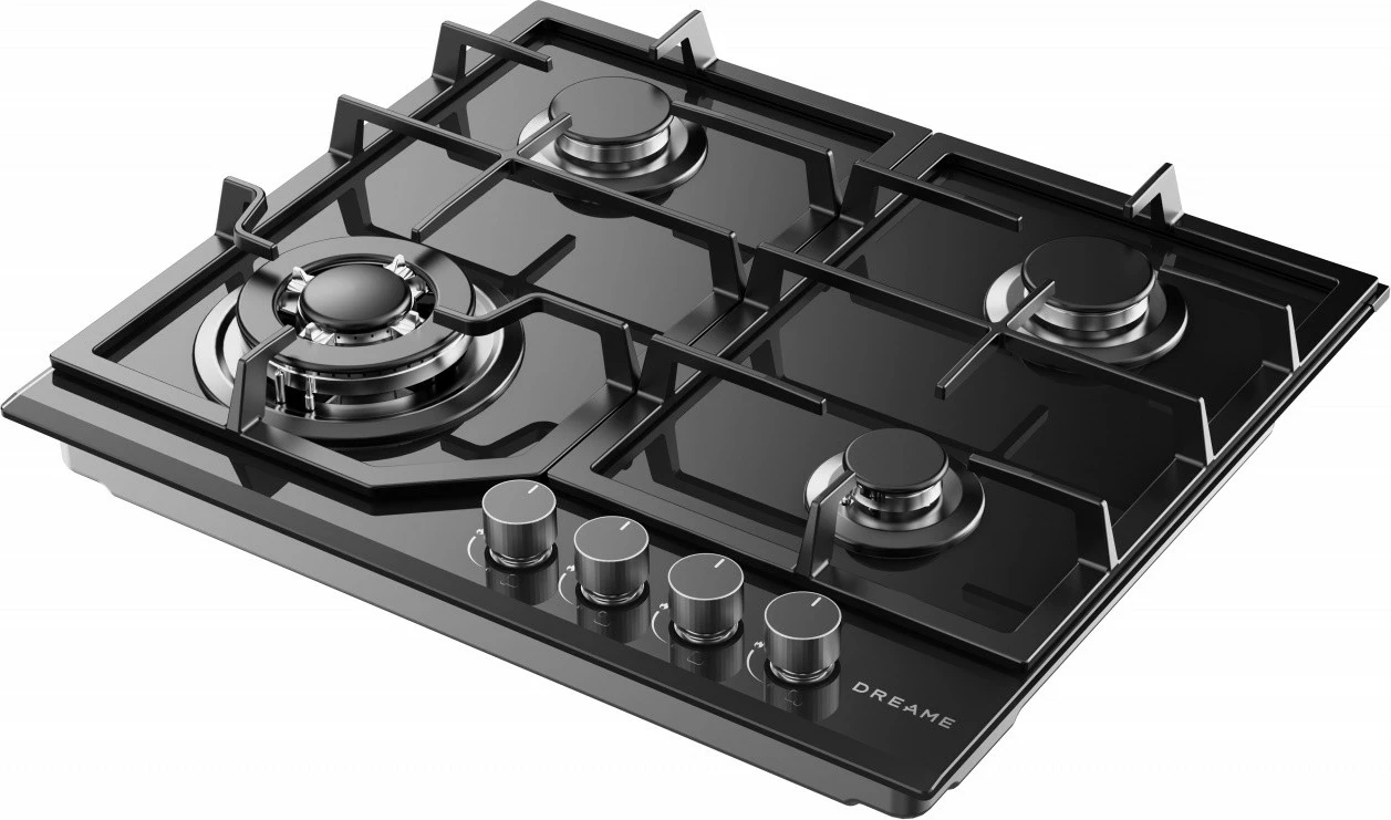 Pianurë gazi-xhami, Dreame CZ40 PRO, 4 zona, 8.6 kW total, 58.4 x 51 cm, komandë me butona rrotullues, grila gize, e zezë