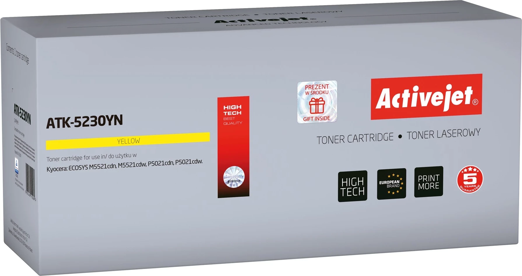 Toner zëvendësues Activejet TK-5230YN për printer Kyocera, i verdhë