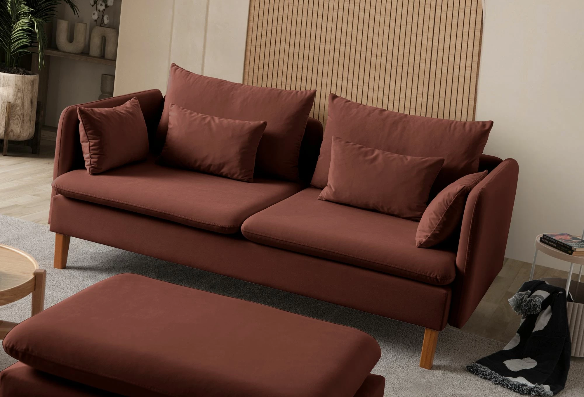 Divan treshe Flexy, ngjyrë e kuqe tullë, Atelier del Sofa