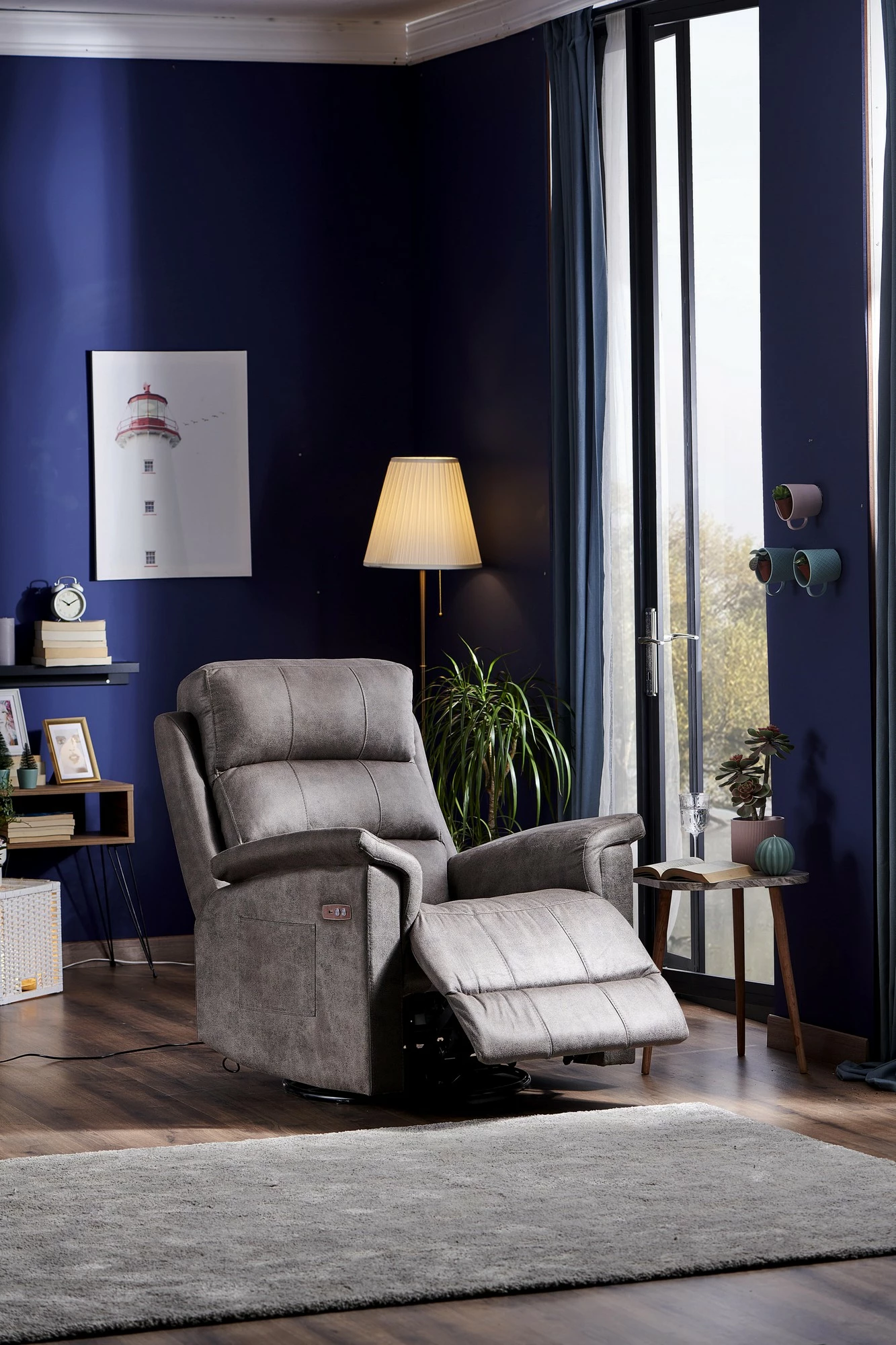 Karrige relaksuese elektrike, ngjyrë gri, Skye Decor, Tesla TV