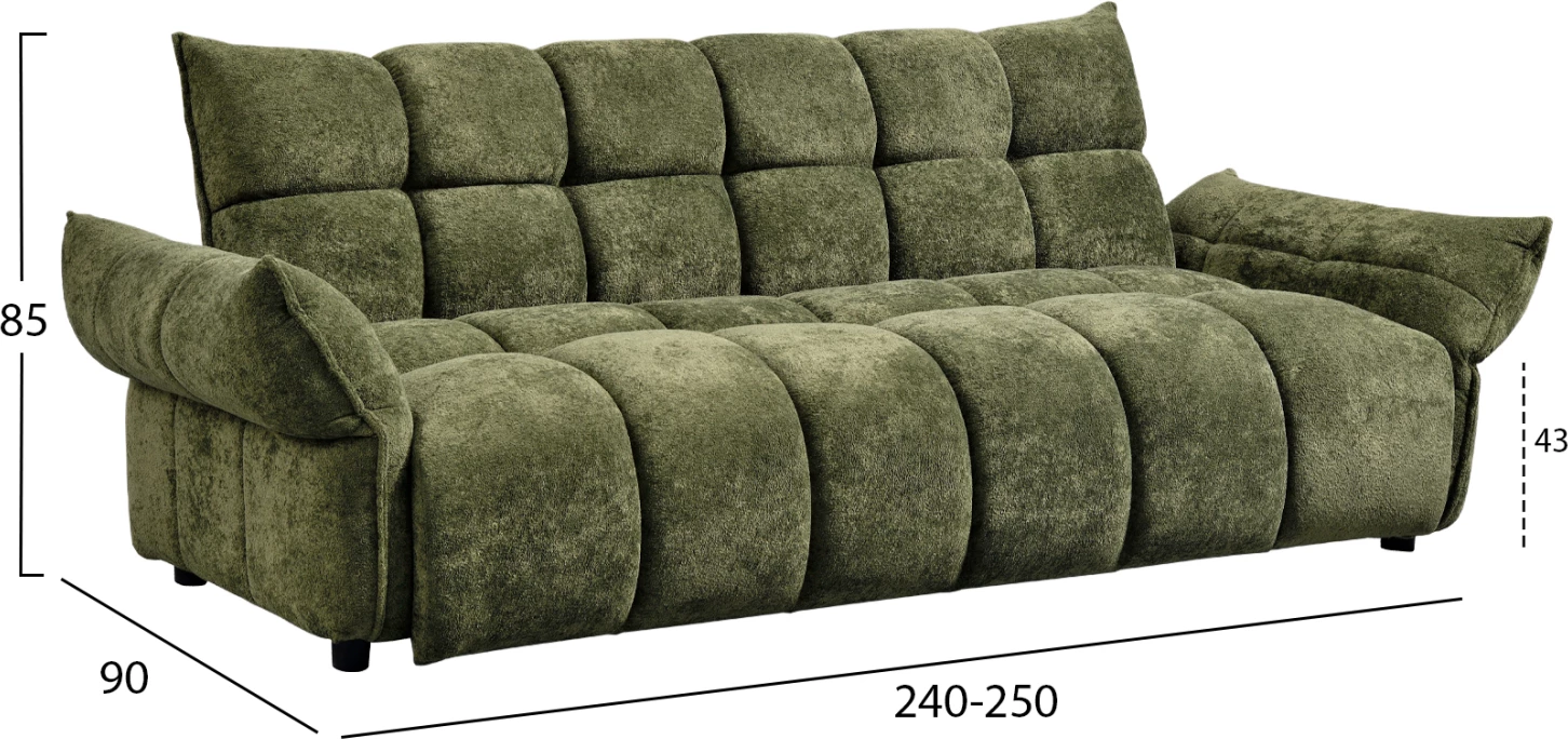 Krevate divan MELU, material stof i gjelbër, susta xhepi, 240-250x90x85cm