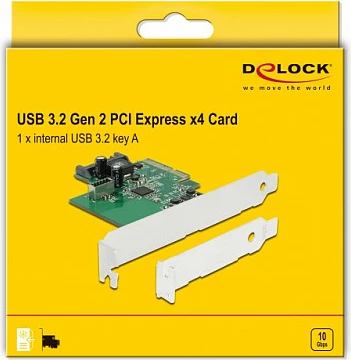 Kartë zgjerimi PCIe DeLOCK, PCIe 3.0 x4, USB 3.2 Gen 2 10Gbps, header i brendshëm Type-E Key A 20-pin, SATA