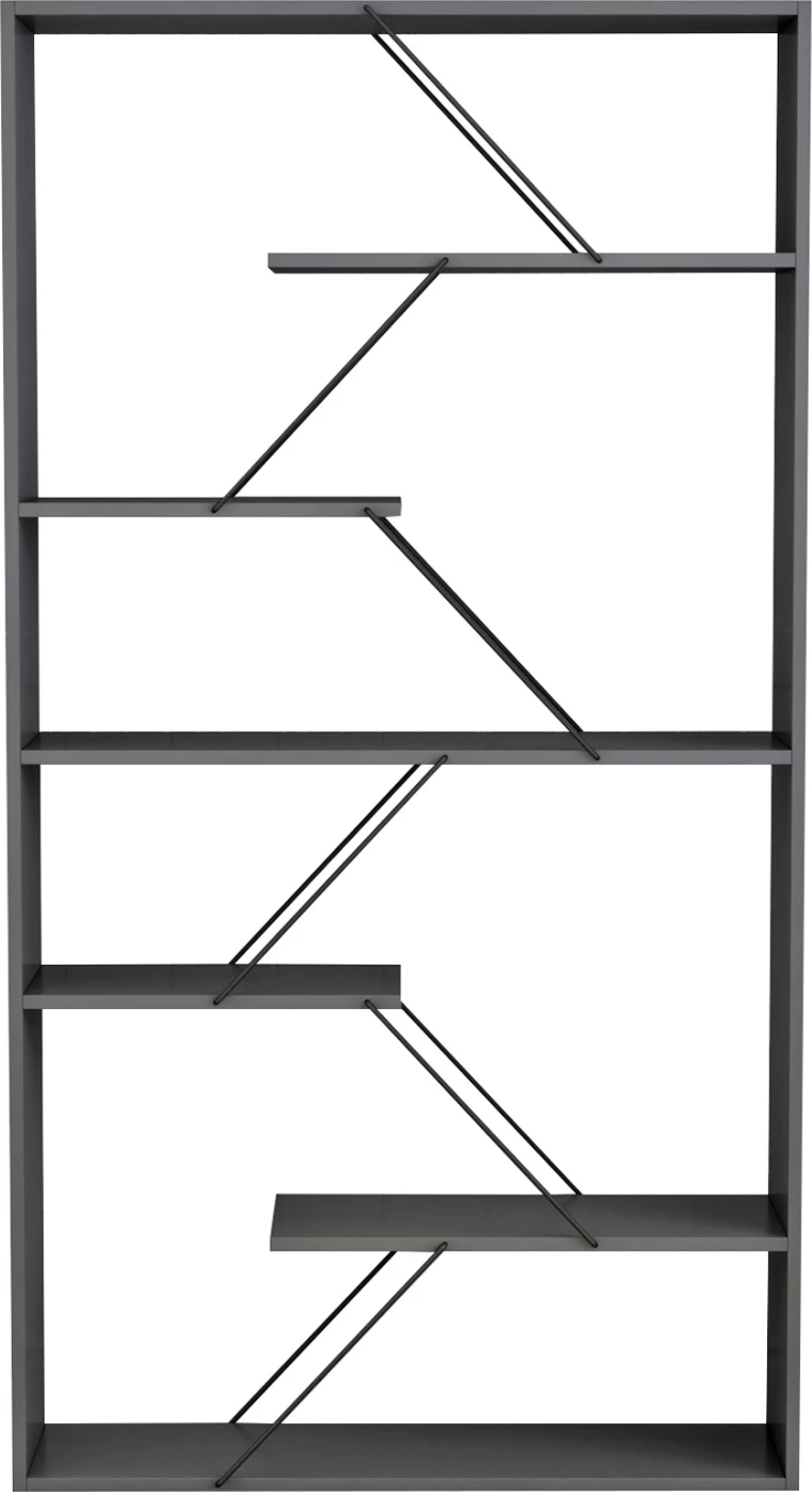 Raft librash TARS, melamin gri, shufra metali të zeza, FH2240.20, 84x24x157H cm