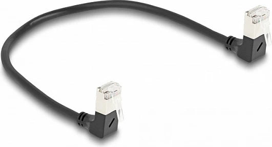 Kabllo rrjeti DeLOCK Cat6a RJ45 S/FTP Slim 0.25 m, kënde 90°, e zezë