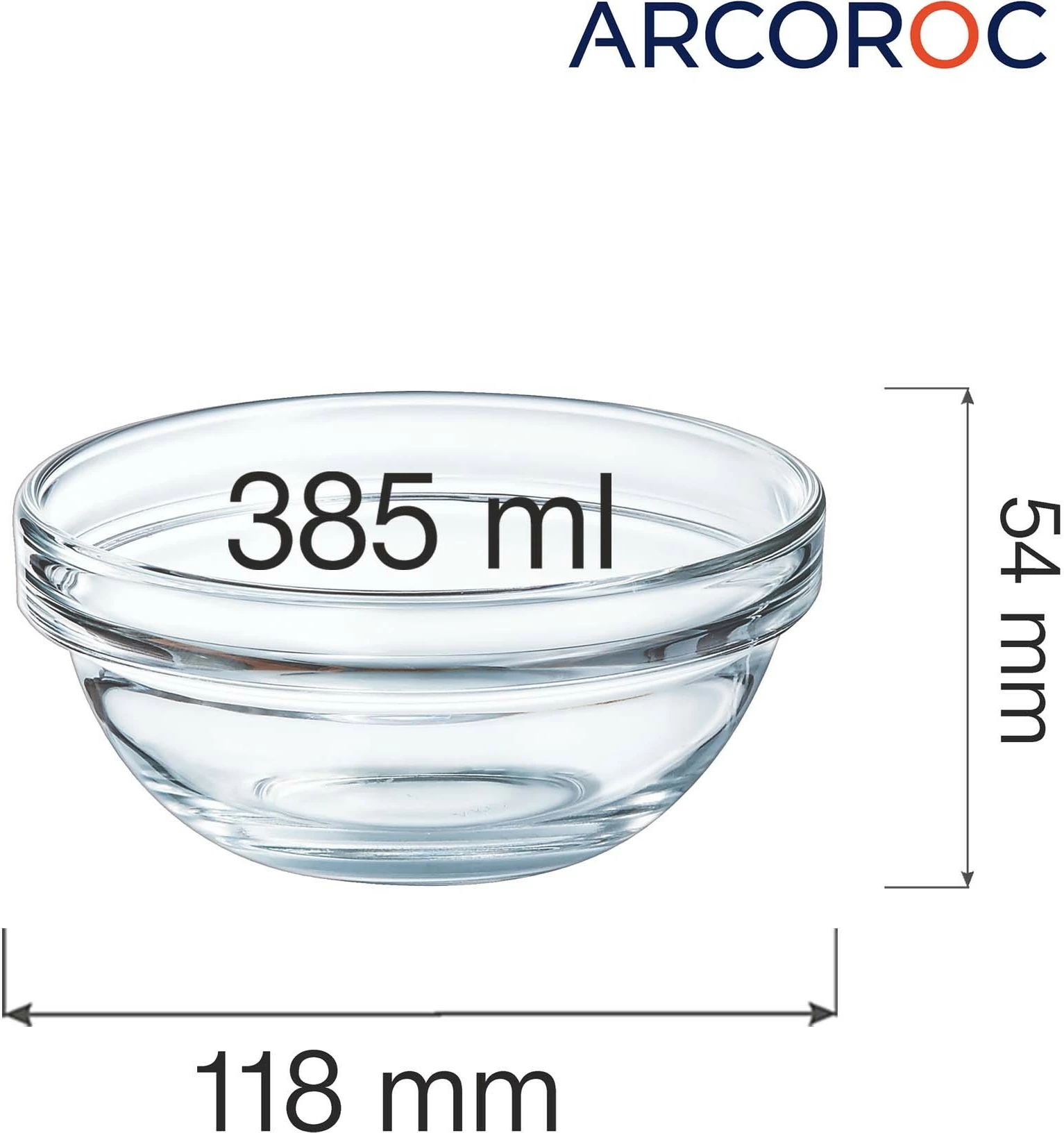 Tas qelqi Arcoroc 385 ml, qelq i temperuar, transparent, set 6 copë