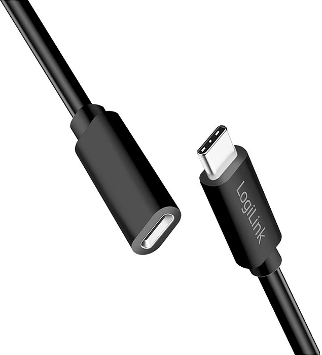 Kabllo USB 2.0 Type-C LogiLink, C mashkull në C femër, 1 m, 100W, e zezë