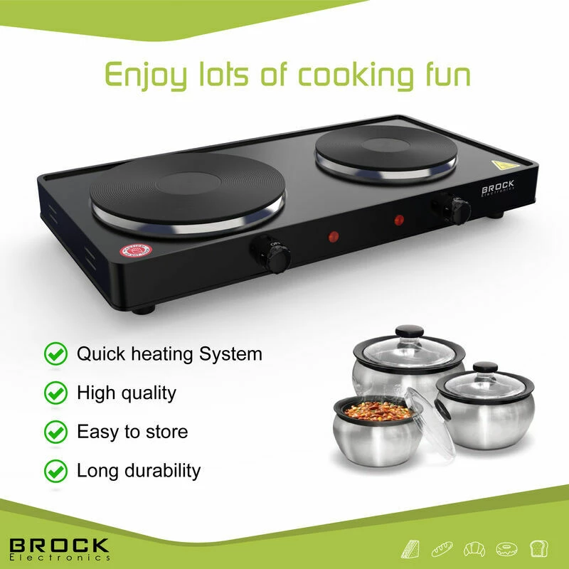 Pllakë elektrike e dyfishtë Brock EP 200 BK 2500 W, e zezë