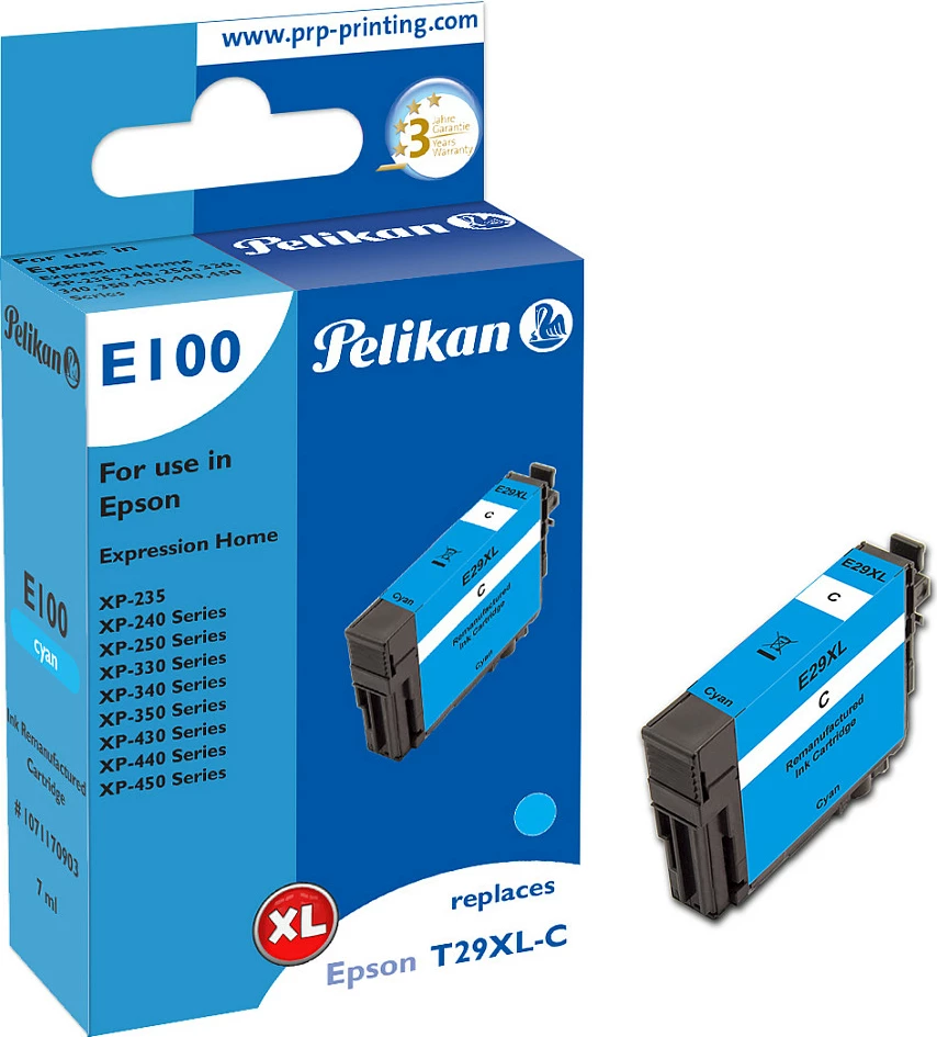 Katrigj tinte Pelikan E100, për Epson T29XL-C 29XL, 7 ml, XL, Cian