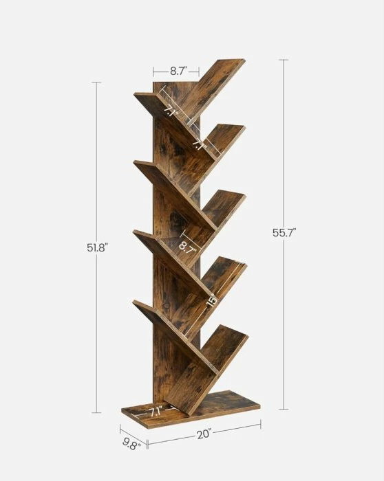 Raft librash freestanding VASAGLE LBC11BX, 5 nivele, 50×25×141.5 cm, stil industrial, rustic brown/zi