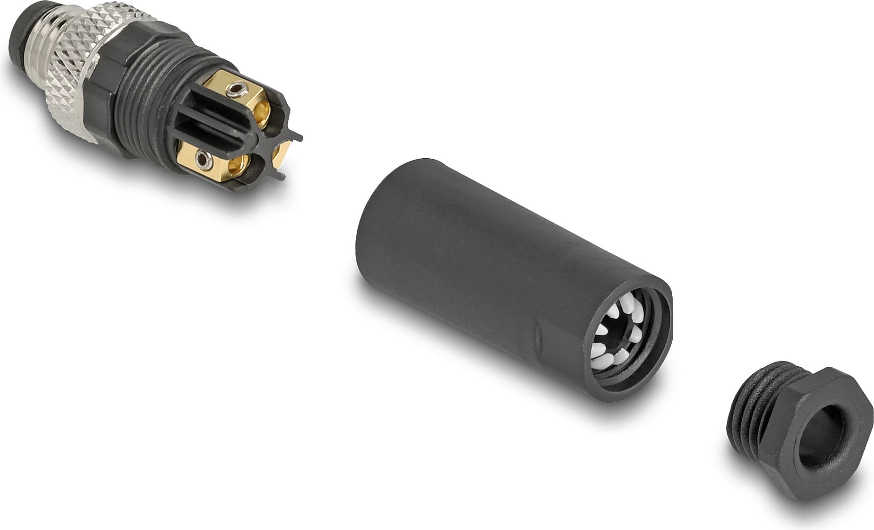 Konektor DeLOCK M8 A-coded 3-pin mashkull, lidhje me vida, IP67, i zi