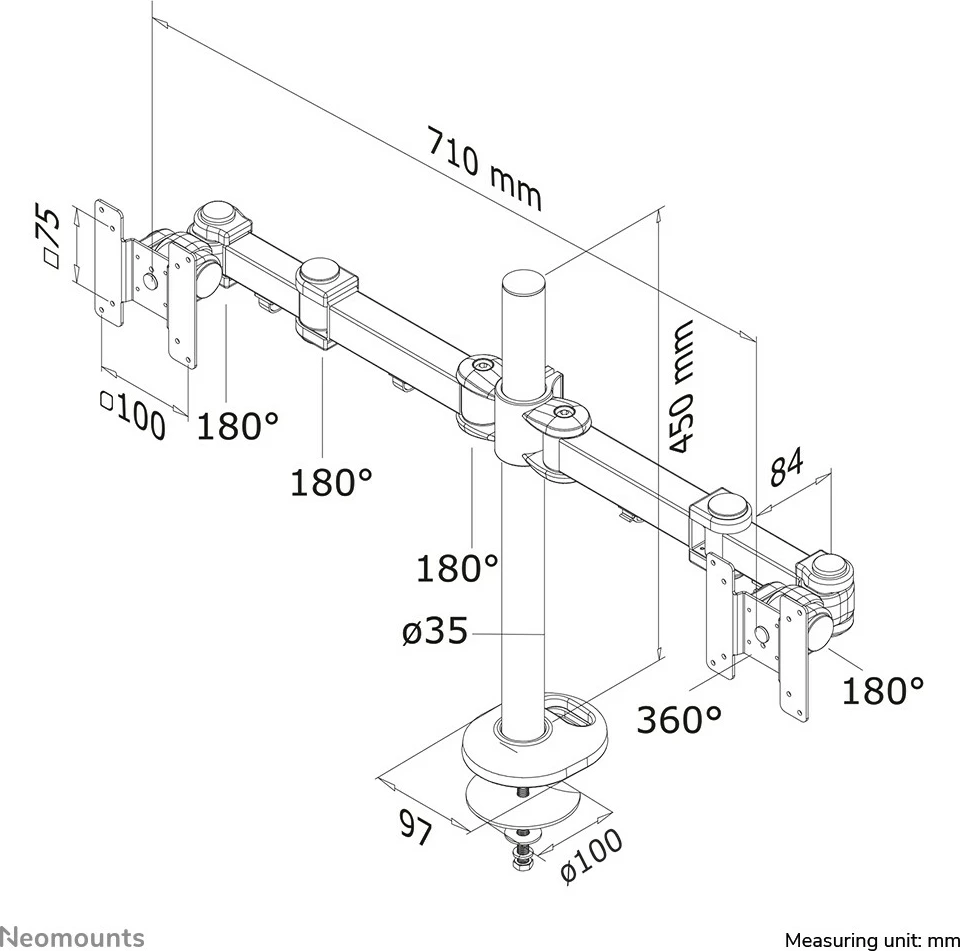 Krah monitori Neomounts FPMA-D960DG, Grommet, 8 kg, 10"-27", i zi