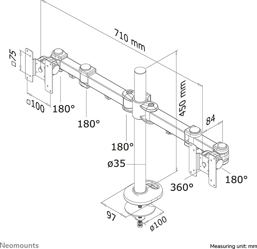 Krah monitori Neomounts FPMA-D960DG, Grommet, 8 kg, 10"-27", i zi