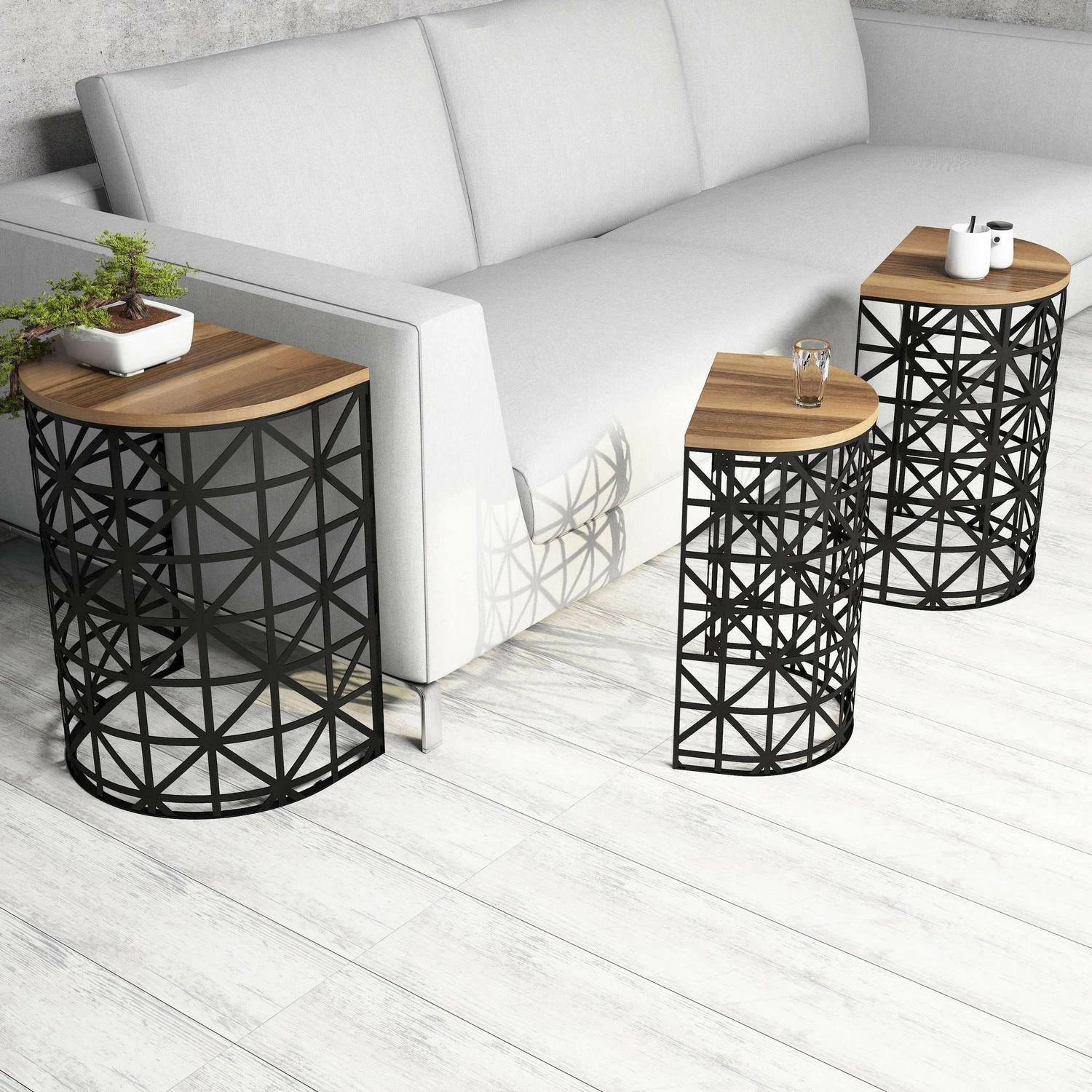 Set tavolinash ndihmëse (3 copë), Skye Decor, metal ferforje, ngjyrë arre