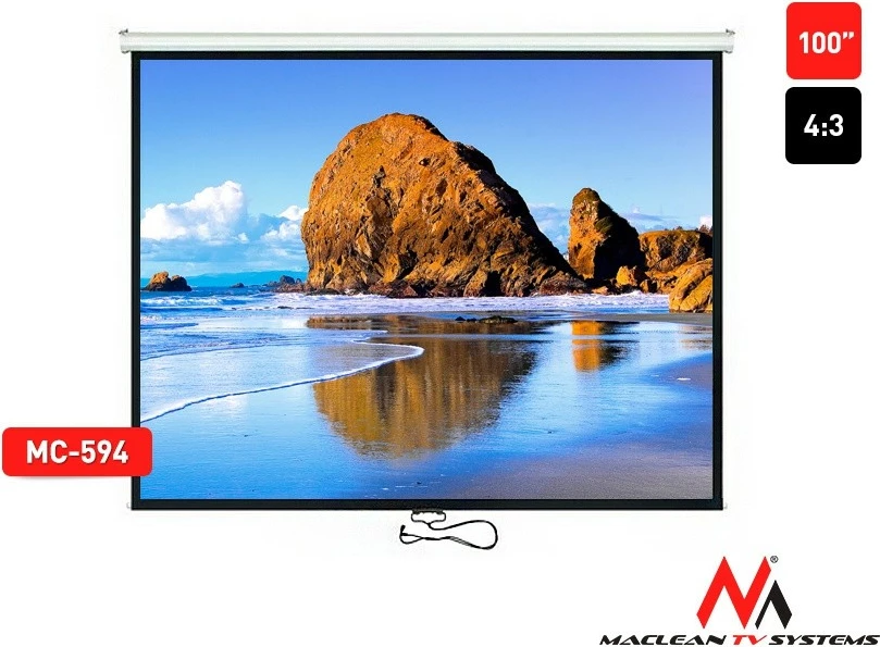 Ekran projekcioni Maclean MC-594, 100 inç, 4:3, manual, 200x150 cm, i bardhë mat