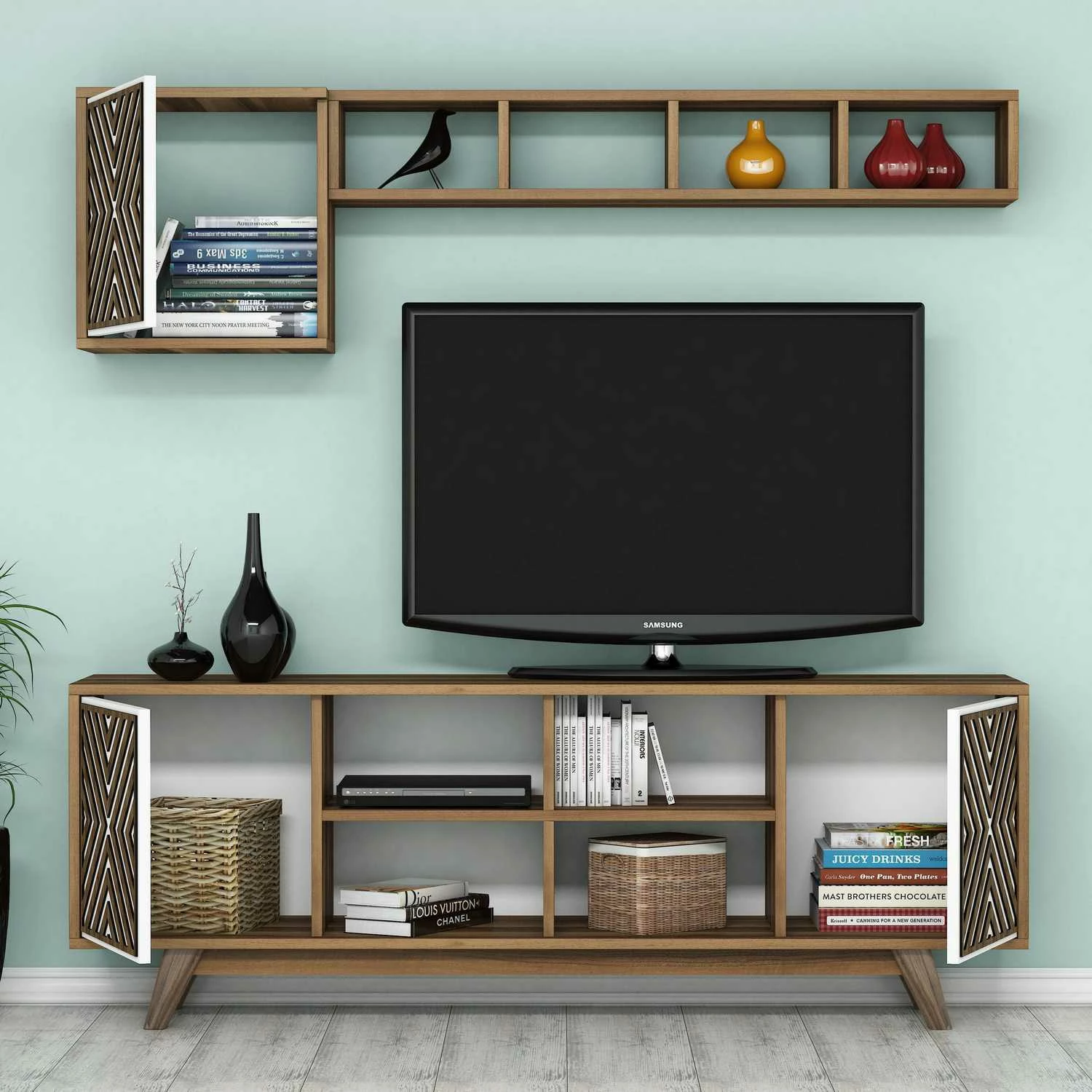 Njësi TV Hanah Home, Inci, ngjyrë arre dhe e bardhë