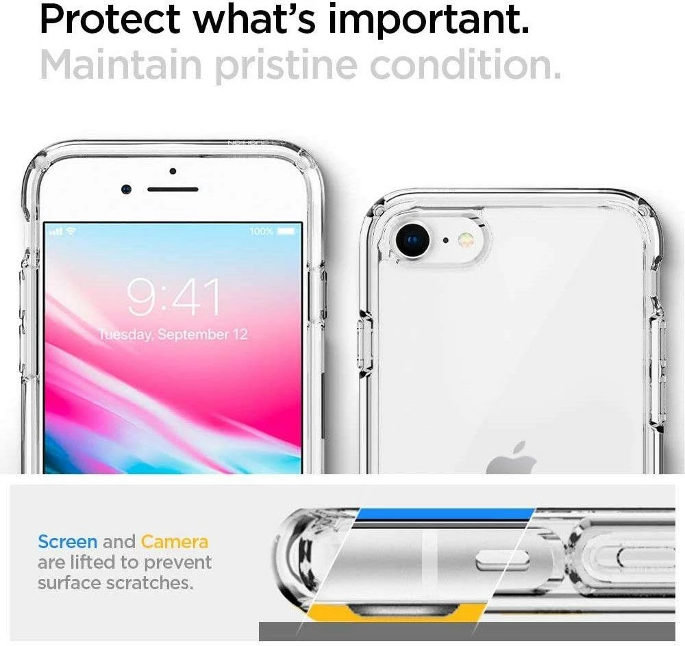 Mbështjellës Spigen Ultra Hybrid për iPhone 7 / 8 / SE (2020/2022), rezistent rënieve MIL-STD 810G, transparent