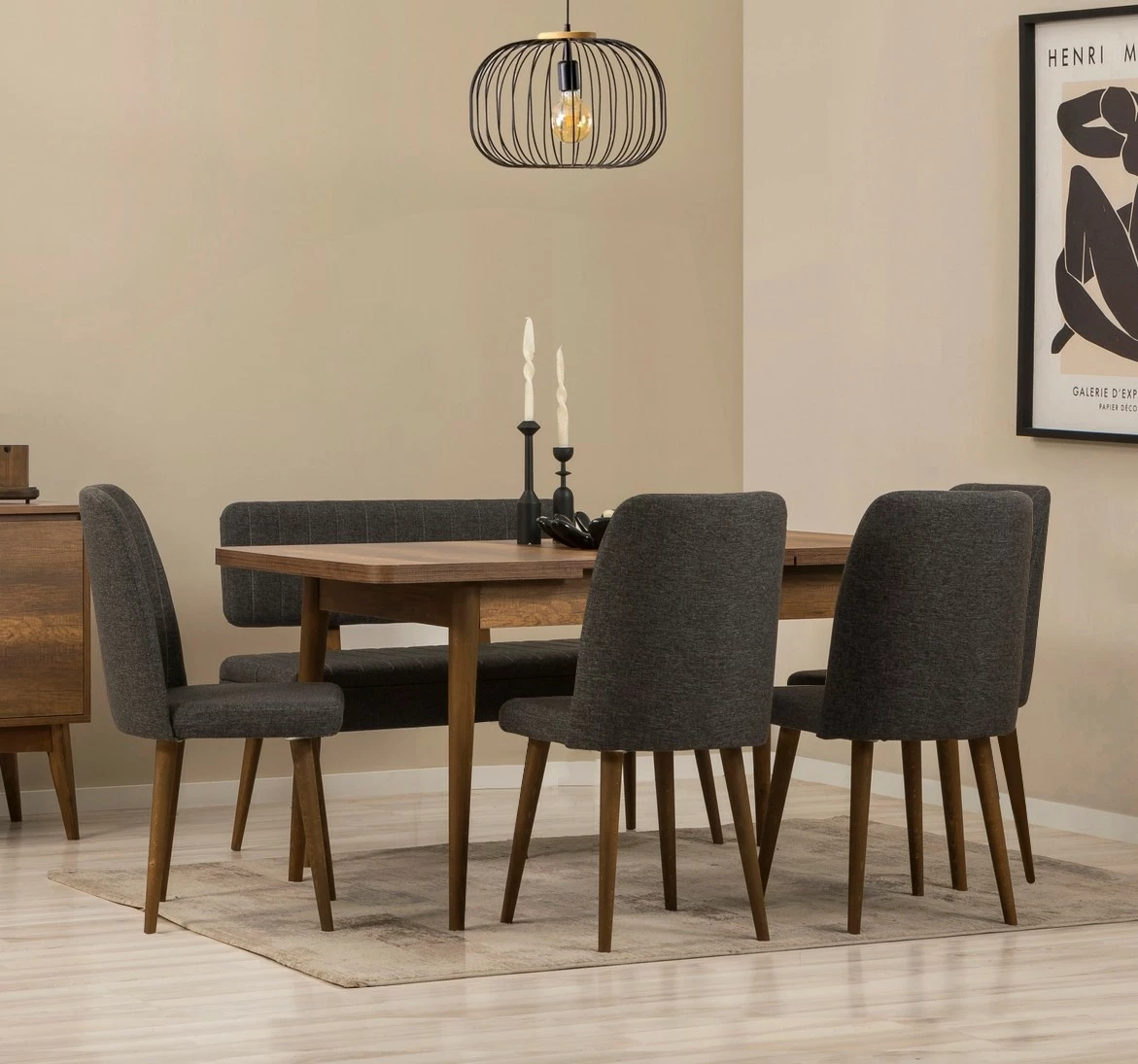 Set tavolinë me karrige të zgjatshme (6 copë), Hanah Home, Vina, ngjyrë arre, antracit