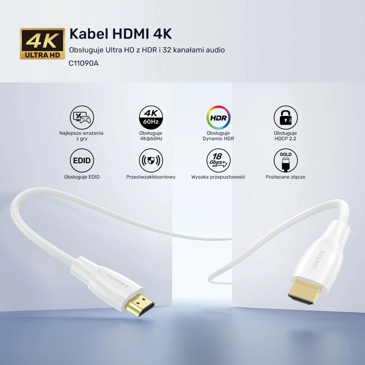 Kabëll HDMI Unitek 2.0 4K 7.5m bardhë