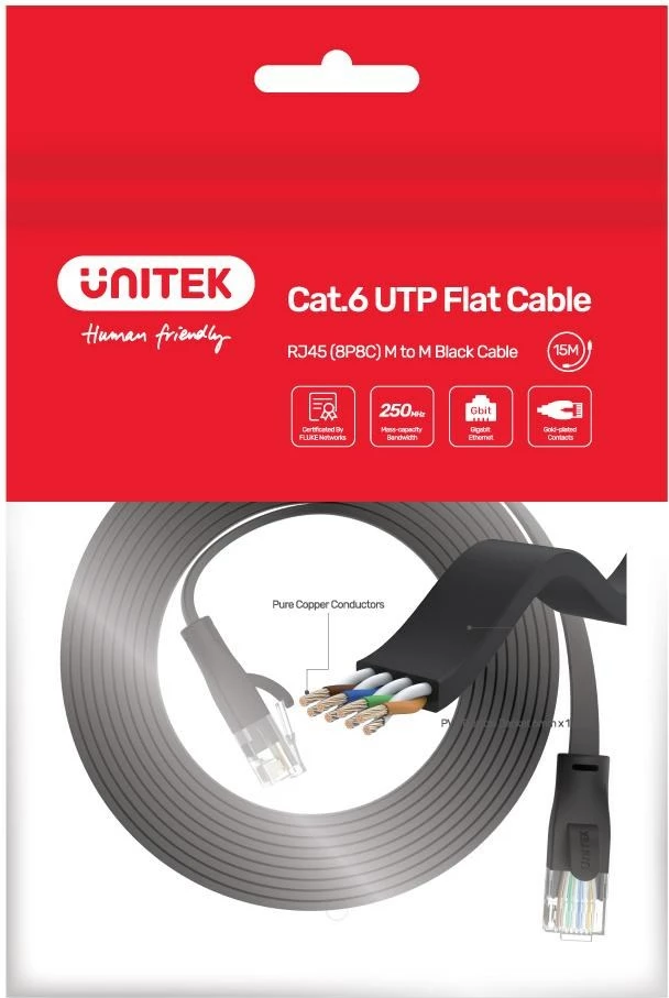 Kabllo Ethernet UNITEK Cat 6 UTP RJ45, e zezë
