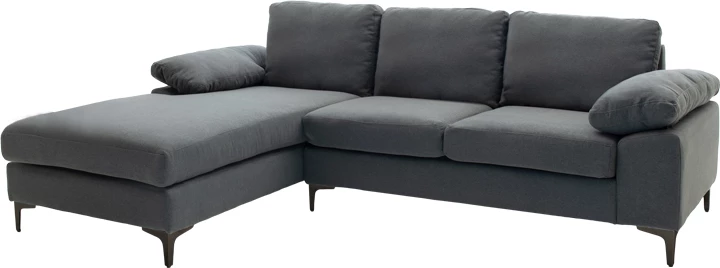 Këndare Cohen me kënd të djathtë, material tekstili, ngjyrë gri e errët, këmbë metalike të zeza, 240x159x83cm