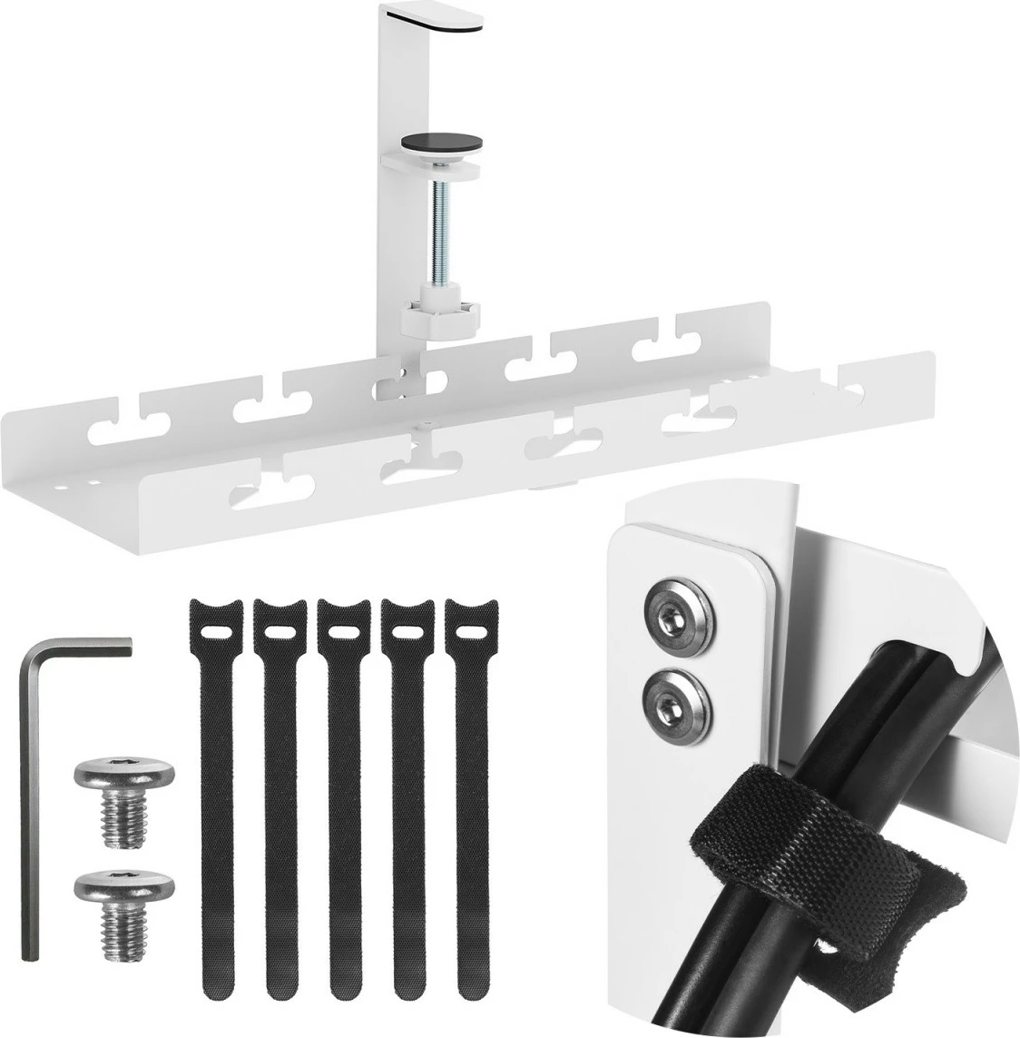 Organizues kabllosh nën tavolinë, Maclean MC-105W, 40 cm, ngarkesë 5 kg, montim me kapëse, i bardhë