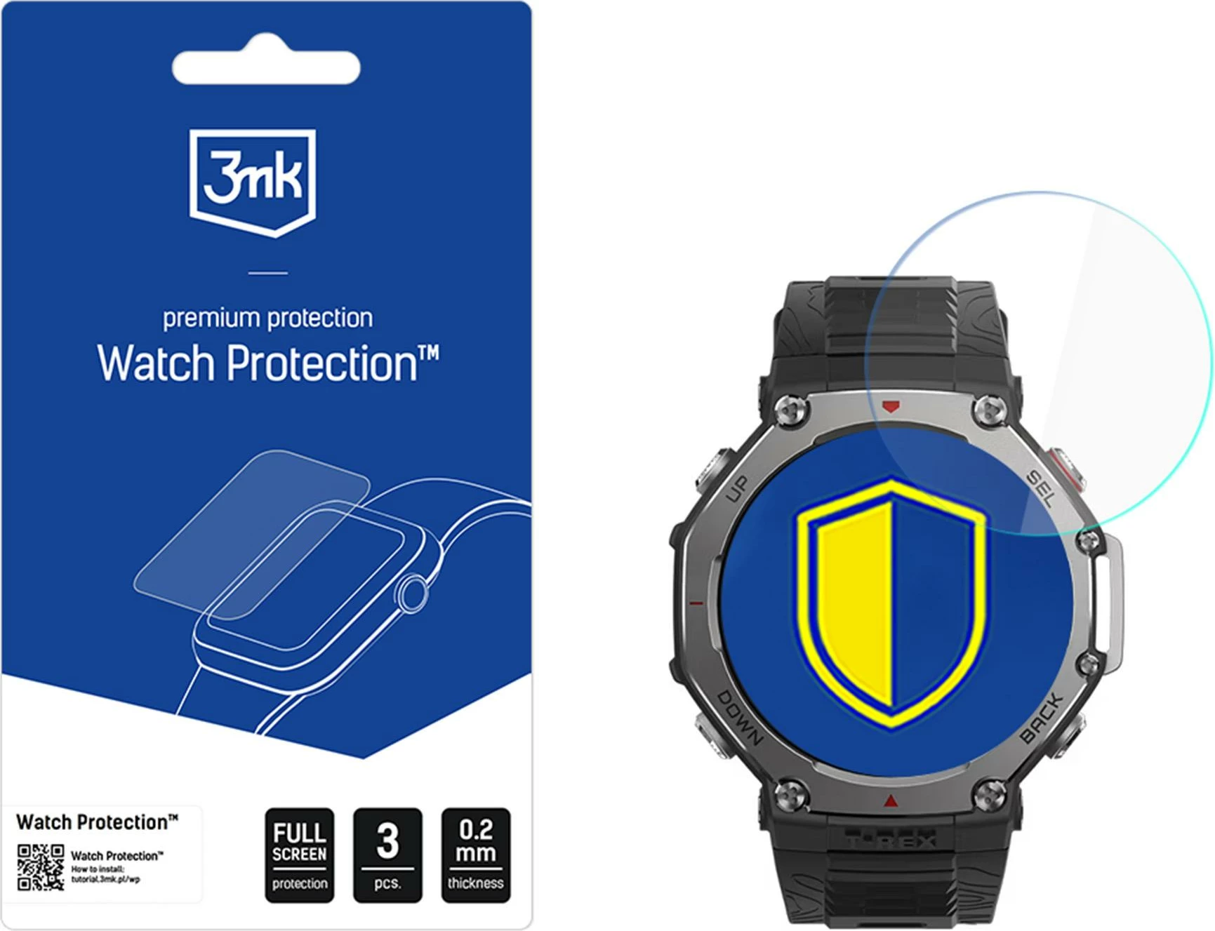 Mbrojtës xhami hibrid 3mk Protection për Amazfit T-Rex 3, 3 copë