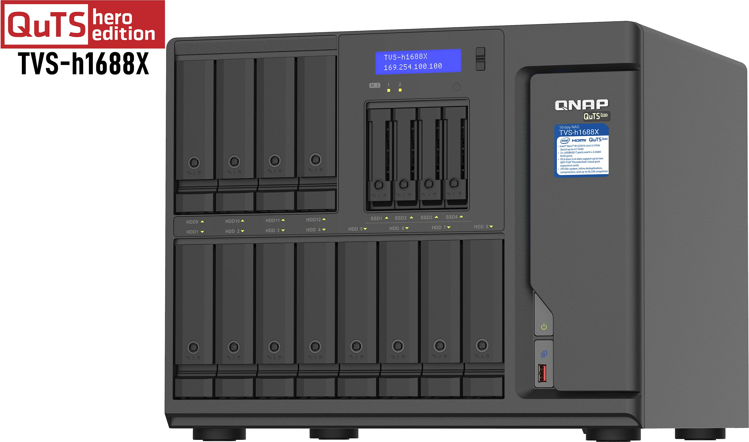 NAS QNAP TVS-h1688X, Intel Xeon W-1250, 32GB DDR4 ECC, Tower, 10GbE/2.5GbE, QuTS hero, e zezë