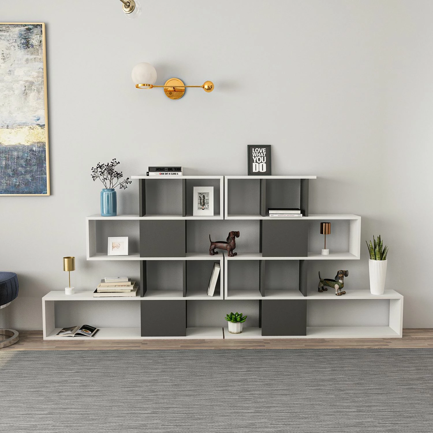 Raft librash Hanah Home, Karlin, bardhë-antracit