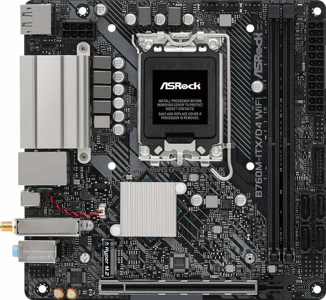 Pllakë amë ASRock B760M-ITX/D4 WiFi Mini-ITX DDR4, 64GB, Wi‑Fi 6E, Bluetooth, 2x antena