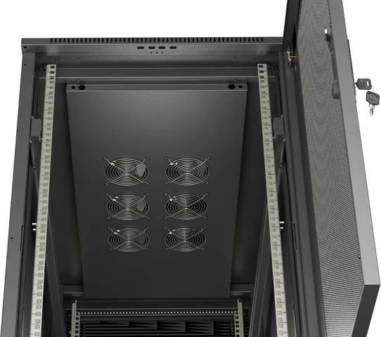 Shafë rack LANBERG 19" 22U 600x1200mm, qëndrueshme, e zezë, dyer të perforuara